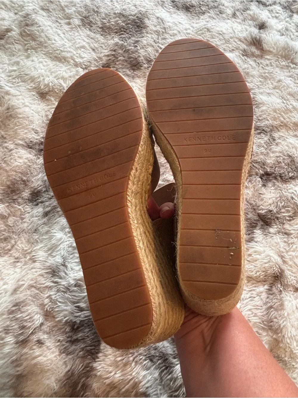 Kenneth Cole New York Cognac Brown Espadrille Wedge Slides